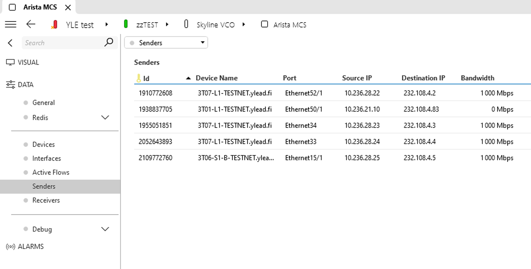 Screenshot Arista's media control service